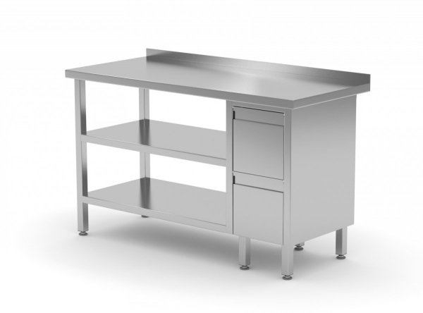 Stół przyścienny szafka z dwiema szufladami i dwiema półkami - szuflady po prawej stronie 1100 x 600 x 850 mm POLGAST 125116-P/2 125116-P/2