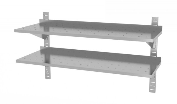 Półka wisząca przestawna podwójna, perforowana z dwiema konsolami 1000 x 300 x 600 mm POLGAST 384103-PERF 384103-PERF