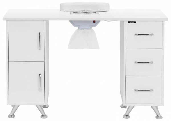 Biurko do manicure - z pochłaniaczem - białe / srebrne - 3 szuflady - podpórka pod dłonie Physa 10040781  PHY_MC04