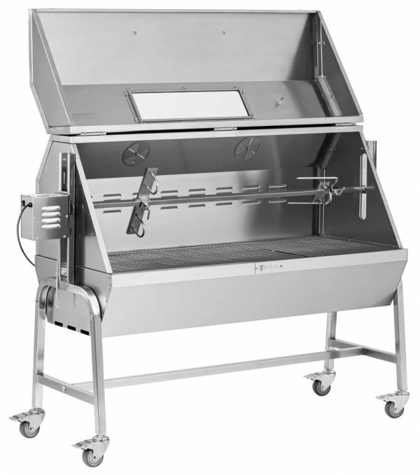  Grill węglowy z rożnem na prosiaka - z silnikiem - 40 kg - długość rożna: 138 cm - stal nierdzewna - wiatrochron - Royal Catering 10013233 RCSG-61PP