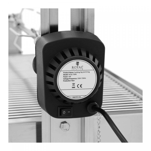 Grill węglowy z rożnem na prosiaka - 15 kg - długość rożna: 82 cm ROYAL CATERING 10012928 RCSG-70PB