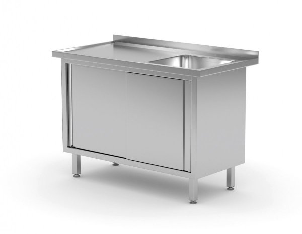 Stół ze zlewem, szafka z drzwiami suwanymi - komora po prawej stronie 800 x 600 x 850 mm POLGAST 217086-P 217086-P