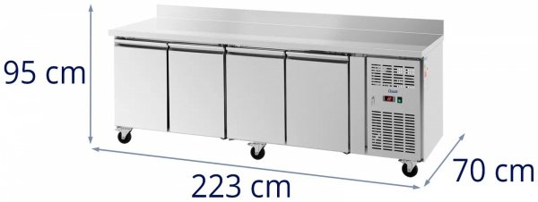 Stół chłodniczy na kółkach - 550 l - 4 komory - 223 x 70 cm - klasa B - rant - stal nierdzewna - Royal Catering 10013280 RCRT-4D550RE 4062859257321