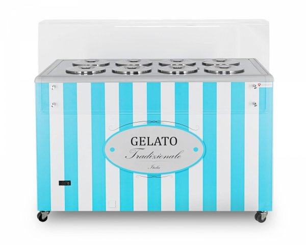 Dystrybutor do lodów | witryna do lodów | konserwator | retro | 8 tub | okrągłe kuwety | 1283x670x895 mm | GELATO POZETTI 8 BLUE