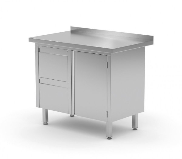 Stół przyścienny szafka z dwiema szufladami i drzwiami na zawiasach - szuflady po lewej stronie 1000 x 700 x 850 mm POLGAST 135107-L 135107-L