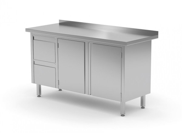 Stół przyścienny szafka z dwiema szufladami i drzwiami na zawiasach - szuflady po lewej stronie 1100 x 700 x 850 mm POLGAST 132117-L 132117-L
