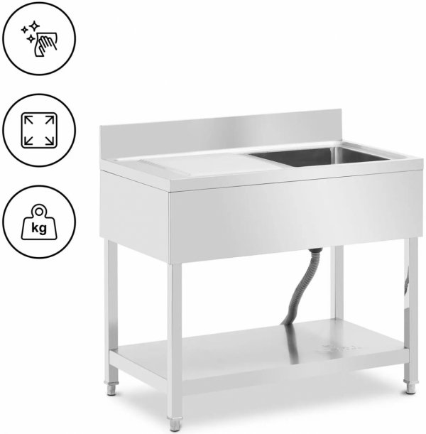 Stół ze zlewem - jednokomorowy - stal nierdzewna - 100 x 60 x 97 cm - Royal Catering RCGS-1B100D6 10013156 4062859232137