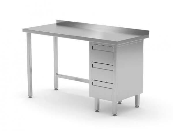 Stół przyścienny szafka z trzema szufladami - szuflady po prawej stronie 1500 x 600 x 850 mm POLGAST 123156-3-P 123156-3-P