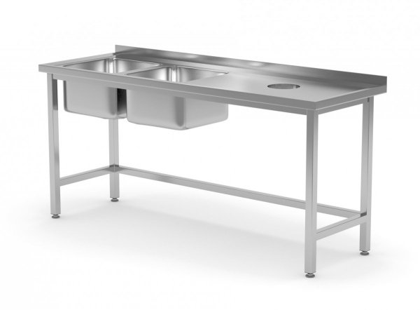 Stół z dwoma zlewami i otworem na odpadki - komory po lewej stronie 1600 x 700 x 850 mm POLGAST 246167-L 246167-L