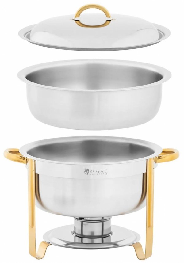 Podgrzewacz do potraw - okrągły - złote akcenty - 4,5 l - 1 pojemnik na paliwo - Royal Catering 10013030 RCCD-RT17_5LG