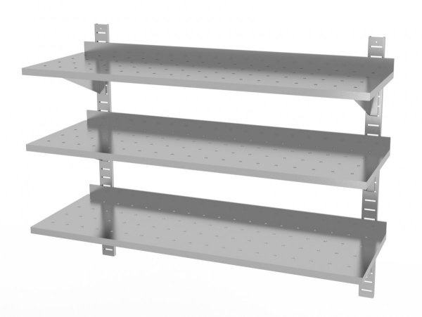 Półka wisząca przestawna potrójna, perforowana z dwiema konsolami 800 x 300 x 875 mm POLGAST 385083-PERF 385083-PERF