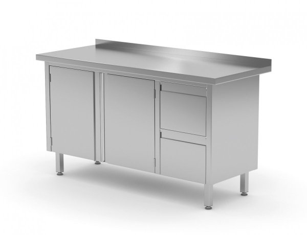 Stół przyścienny szafka z dwiema szufladami i drzwiami na zawiasach - szuflady po prawej stronie 1100 x 700 x 850 mm POLGAST 132117-P 132117-P