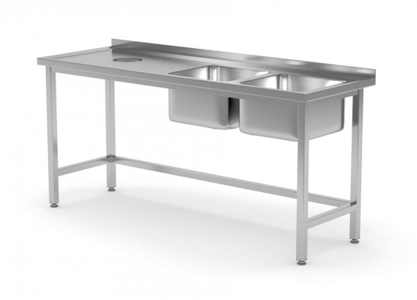 Stół z dwoma zlewami i otworem na odpadki - komory po prawej stronie 1800 x 700 x 850 mm POLGAST 246187-P 246187-P