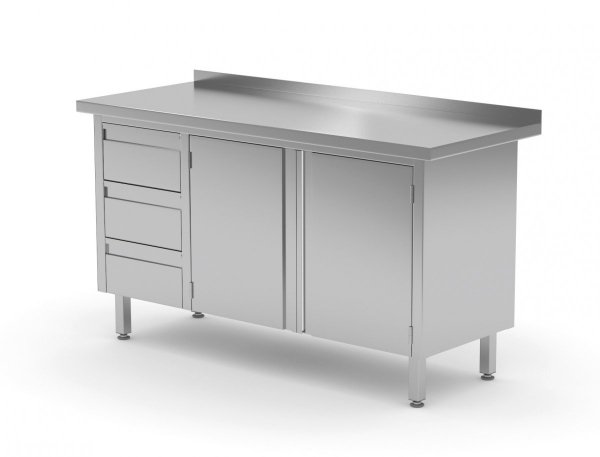 Stół przyścienny szafka z trzema szufladami i drzwiami na zawiasach - szuflady po lewej stronie 1100 x 600 x 850 mm POLGAST 137116-L 137116-L