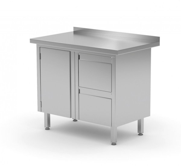Stół przyścienny szafka z dwiema szufladami i drzwiami na zawiasach - szuflady po prawej stronie 900 x 600 x 850 mm POLGAST 135096-P 135096-P
