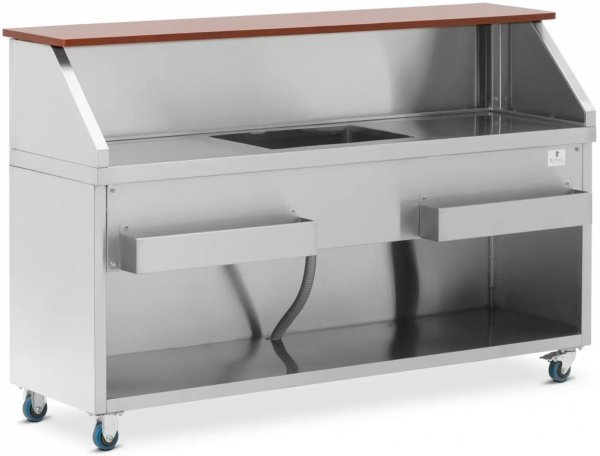 Mobilna stacja barmańska - komora na lód i uchwyt na butelkę - lada 180 cm o wyglądzie drewna - Royal Catering RCMBS-180 10013323 4062859260529
