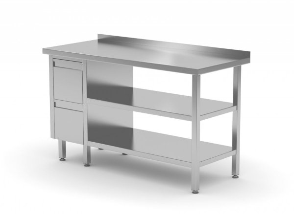 Stół przyścienny szafka z drzwiami na zawiasach i dwiema półkami - szafka po lewej stronie 1900 x 600 x 850 mm POLGAST 126196-L/2 126196-L/2