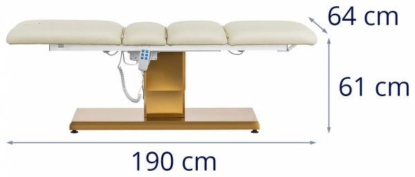  Fotel kosmetyczny - elektryczny - 3 silniki - 300 W - 190 x 65 x 60 - 76 cm - 200 kg - kremowy / złoty  Physa 10040877 PHYSA VITERBO CREAM