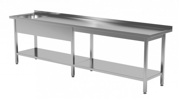 Stół ze zlewem i półką - komora po lewej stronie 2100 x 700 x 850 mm POLGAST 212217-6-L 212217-6-L
