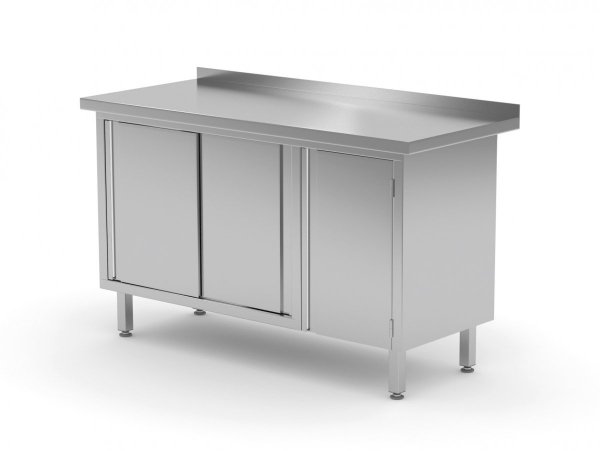 Stół przyścienny z szafką i drzwiami suwanymi - drzwi na zawiasach po prawej stronie 1300 x 700 x 850 mm POLGAST 134137-P 134137-P