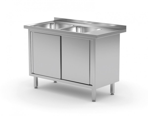 Stół z dwoma zlewami, szafka z drzwiami suwanymi - komory po lewej stronie 1500 x 700 x 850 mm POLGAST 227157-L 227157-L