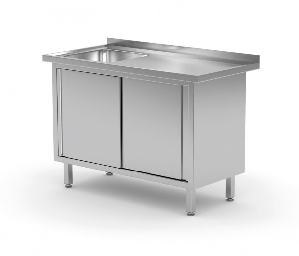 Stół ze zlewem, szafka z drzwiami suwanymi - komora po lewej stronie 800 x 700 x 850 mm POLGAST 217087-L 217087-L