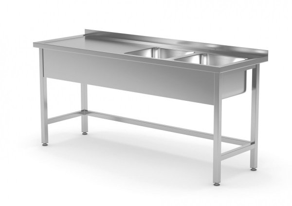 Stół z dwoma zlewami wzmocniony bez półki - komory po prawej stronie 1600 x 600 x 850 mm POLGAST 220166-P 220166-P