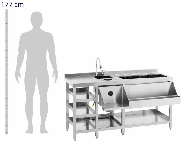Stacja barmańska - pojemnik na lód, 4 pojemniki GN 1/9, myjka do szklanek i półka na butelki - Royal Catering RCBT-02 10013121 4062859213273