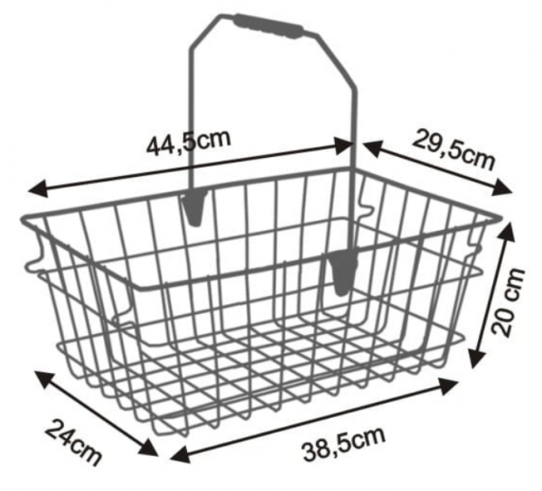 Koszyk sklepowy - druciany, chromowany 20 L z 1 rączką