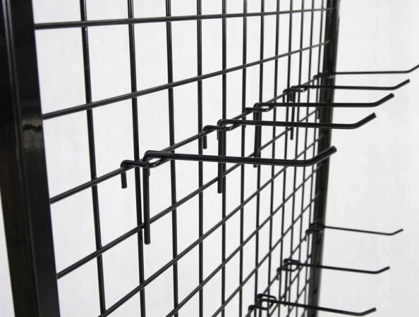 Stojak ekspozytor z 20 haczykami, 2 koszami - CZARNY + komplet 4 kół