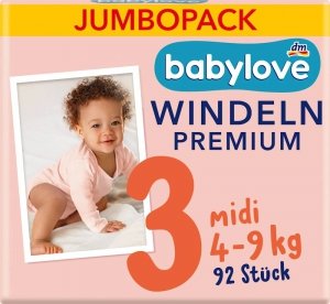 Babylove Pieluszki 3 Premium Pieluchy 4-9kg 92 sztuki Miesięczny Zapas