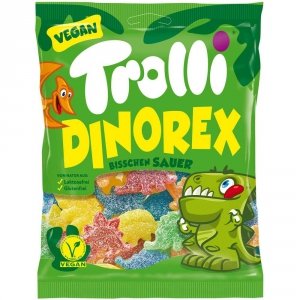 Trolli Sour Dinorex Wegański Żelki Kwaśne Bez Laktozy Glutenu 150g