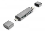 Czytnik kart DIGITUS 3-portowy USB Typ C/ USB 3.0 SuperSpeed SD Micro SD HQ aluminium szary