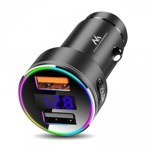 Ładowarka samochodowa Maclean, z wyświetlaczem, aluminiowa, voltomierz, USB 1x QC 3.0, USB 1x 5V/2.4A, RGB LED, MCE375
