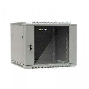 Szafa wisząca 19 Netrack, 9U/600x600mm  – szara, drzwi szklane, otwierane boki