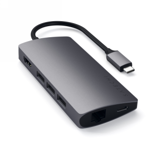 Satechi Aluminium Multiport Adapter V2 - aluminiowy adapter do urządzęń moblinych USB-C ( USB-C, 3x USB-A, 4K HDMI, czytnik kart