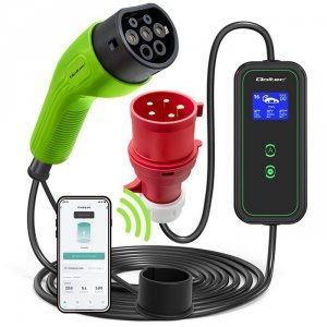 Qoltec Mobilna ładowarka do samochodu elektrycznego EV z regulacją 2w1  Typ2 | 11kW | CEE 5 PIN | WiFi | LCD | 3 fazy | Przenona