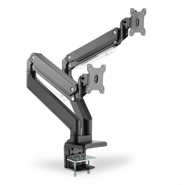 Ramię biurkowe podwójne z zaciskiem DIGITUS 2xLCD z sprężyną gazową max. 2x35&quot; i 15kg - USZ OPAK