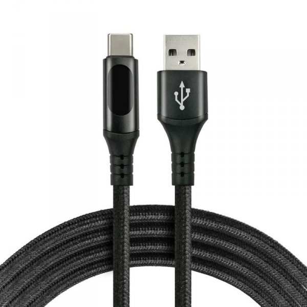 Kabel USB -&gt; USB-C everActive CBB-1CBL 1m 3A wbudowany wyświetlacz czarny