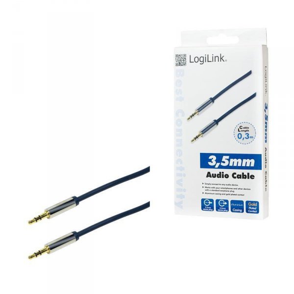 Kabel audio stereo LogiLink CA10030 3,5 mm, M/M, 0,3m, niebieski