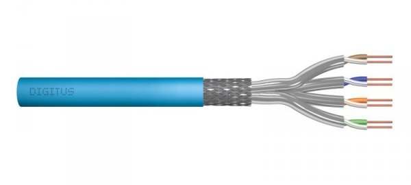Kabel teleinformatyczny instalacyjny DIGITUS kat.6A, S/FTP, Eca, drut, AWG 23/1, LSOH, 50m, niebieski, ofoliowany