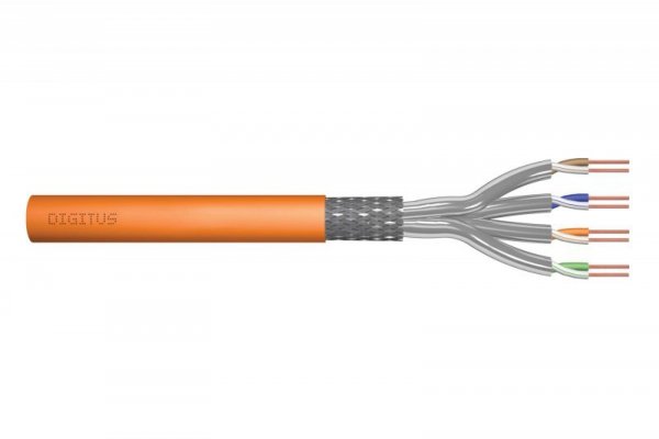 Kabel teleinformatyczny instalacyjny DIGITUS kat.7, S/FTP, Dca, drut, AWG 23/1, LSOH, 100m, pomarańczowy