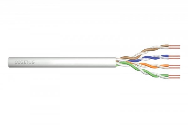 Kabel teleinformatyczny instalacyjny DIGITUS kat.5e, U/UTP, Eca, drut, AWG 24/1, PVC, 50m, szary, ofoliowany