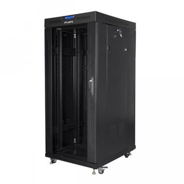 Szafa instalacyjna Rack stojąca 19&quot; 22U 800x800 Drzwi Szklane czarna Lanberg (flat pack) LCD