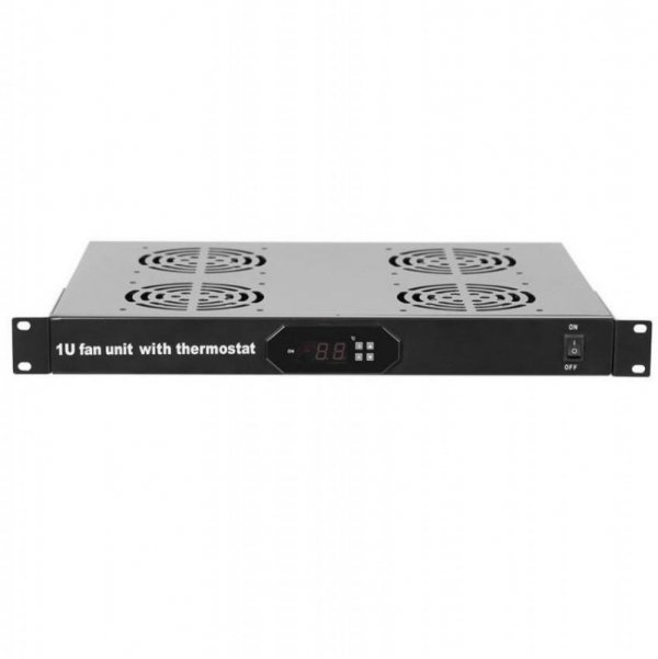 Panel wentylacyjny Netrack 19&quot; 4F z przewodem i termostatem, czarny