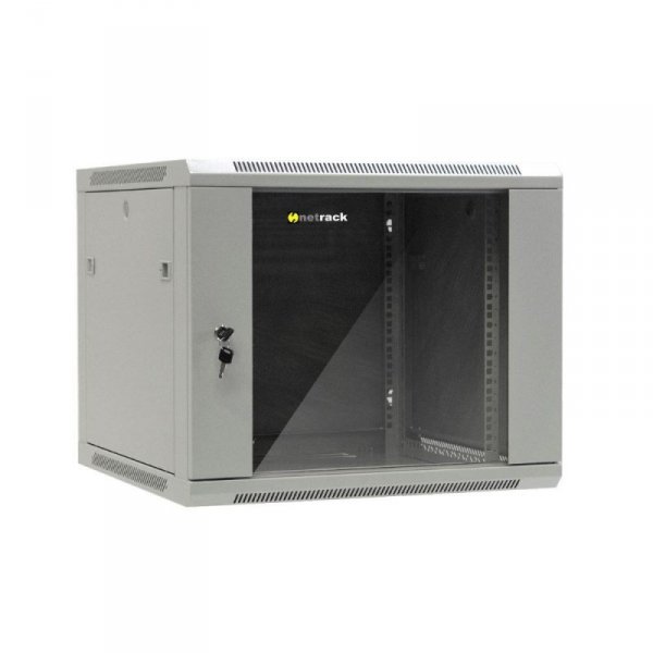Szafa wisząca 19&quot; Netrack, 9U/600x600mm  – szara, drzwi szklane, otwierane boki