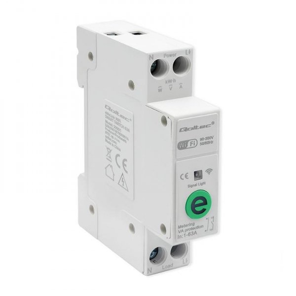 Przekaźnik Qoltec 63A na szynę DIN z licznikiem energii elektyrcznej | eWeLink od Sonoff | Wi-Fi | Dioda LED