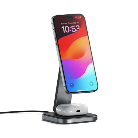 Satechi 2-in-1 Foldable Charging Stand - składana podstawka ładująca Qi2 do dwóch urządzeń (space gray)