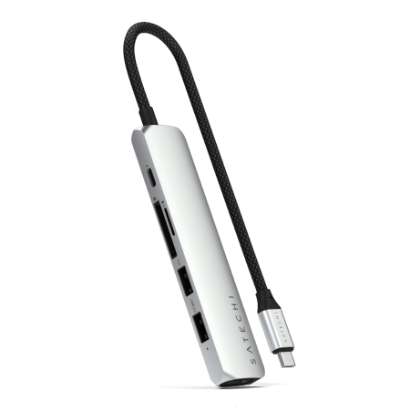 Satechi 6-in-1 USB-C Slim Multiport Adapter - aluminiowy adapter do urządzeń mobilnych USB-C (USB-C, 2x USB-A, 4K HDMI, czytnik 