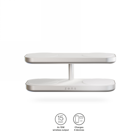 ZENS Quattro Wireless Charger Pro 4 - ładowarka bezprzewodowa Qi2 do czterech urządzeń (4x15W) kompatybilna z MagSafe (white)